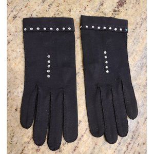 Vintage Size S 6.5 Black Stretch Cotton Formal 7.5" Gloves Rhinestone Detail